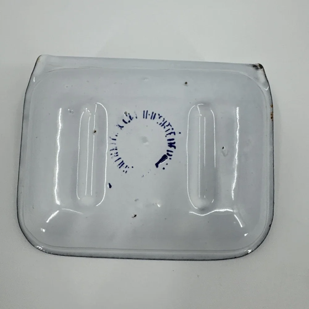 Antique Enamel 2 Piece Ware soap dish Blue White‎ Primitive Farmhouse Victorian